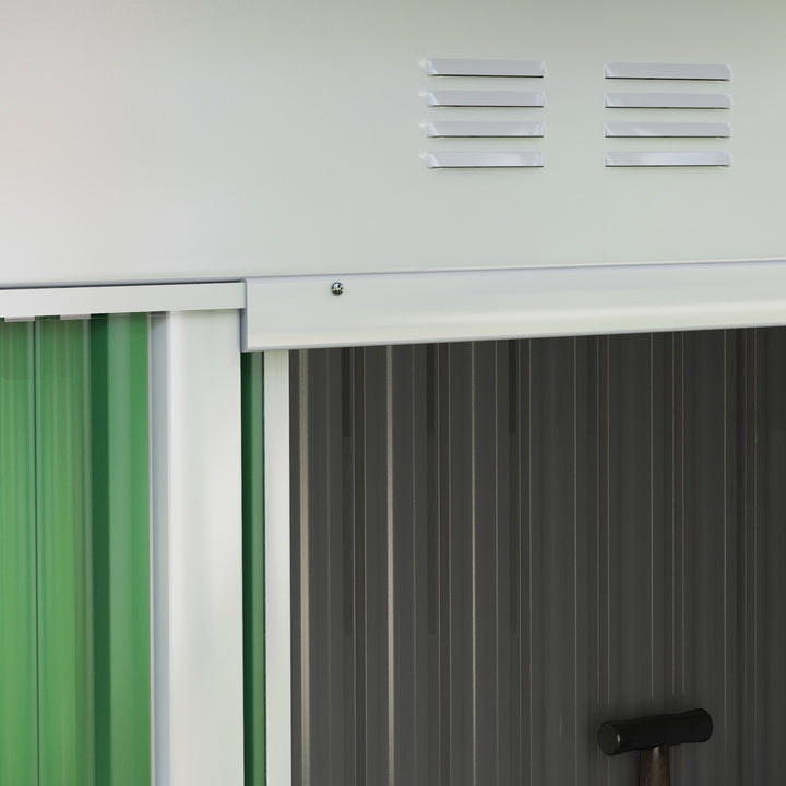 7.6 x 4.3ft Garden Storage Shed with Lockable Sliding Doors and Ventilation, Metal Garden Tool Storage House, Green