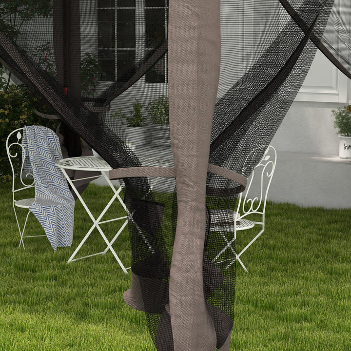 3.25 x 3.25m Pop Up Gazebo, Double-roof Garden Tent with Netting and Carry Bag, Party Event Shelter for Outdoor Patio, Brown and Grey