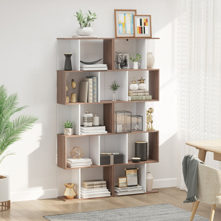 HOMCOM 5-tier Bookcase Storage Display Shelving S Shape design Unit Divider White | Aosom UK