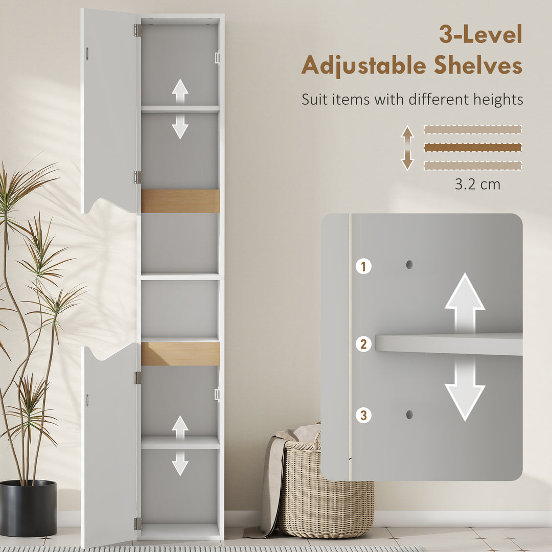 Tall Slim Bathroom Cabinet with 2 Doors, 2 Shelves