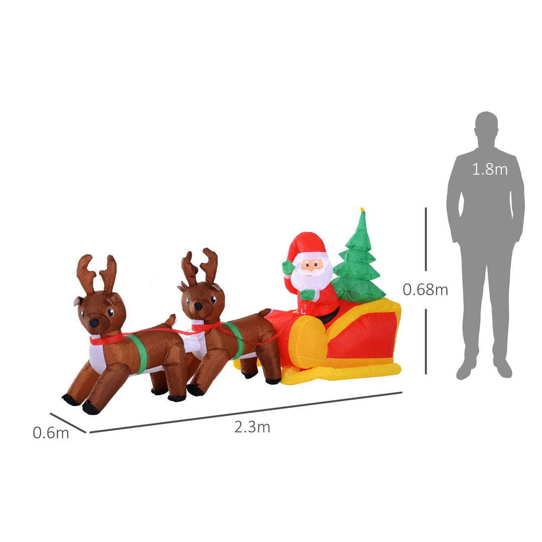 Large Self-inflating Inflatable Xmas Santa Claus Sledge Sleigh w/Reindeer LED Outdoor Blow Up Christmas Decoration