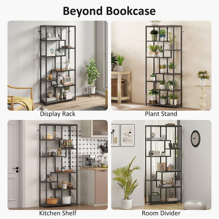 HOMCOM Seven-Tier Geometric Bookcase - Grey/Black