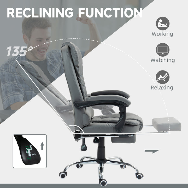 Executive Office Chair, Home Office Chair with Swivel Wheels, Reclining Backrest, Retractable Footrest, Grey