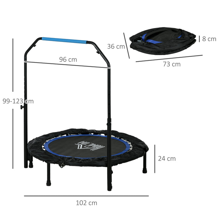 HOMCOM 40" Foldable Mini Fitness Trampoline, with Adjustable Foam Handle, Blue