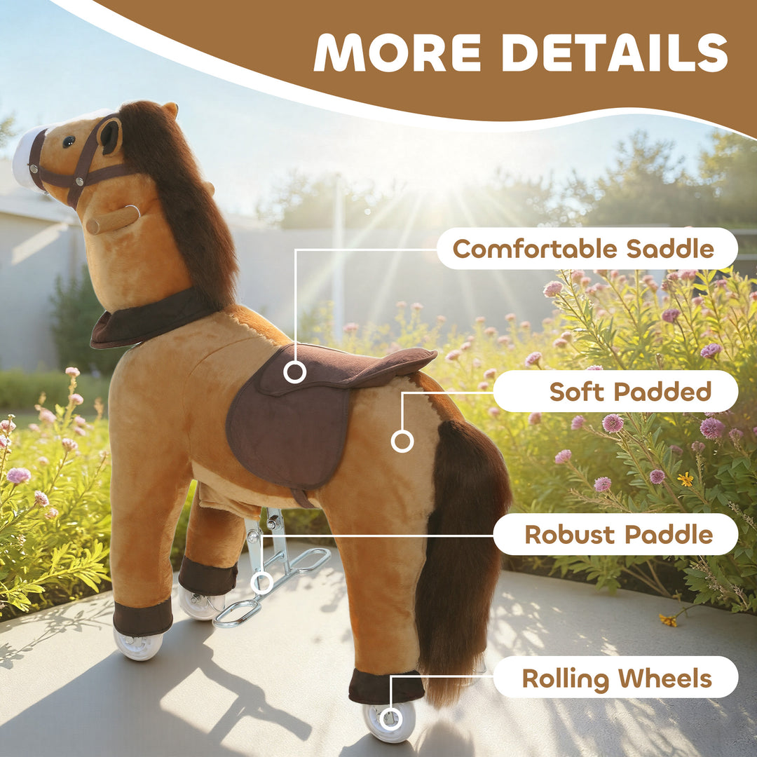 Ride On Horse, Plush Walking Horse Toy with Wheels and Saddle for Ages 3-5 Years Old