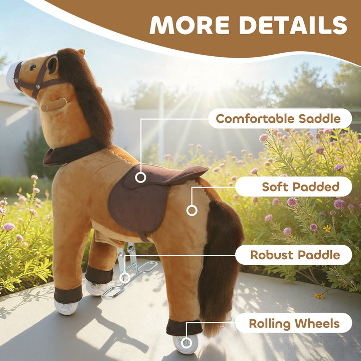 Ride On Horse, Plush Walking Horse Toy with Wheels and Saddle for Ages 3-5 Years Old