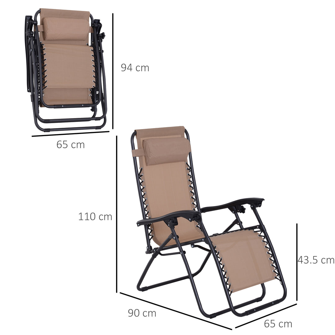 MCL Zero Gravity Chair Metal Frame Texteline Armchair Outdoor Folding and Reclining Sun Lounger with Head Pillow for Patio Decking Gardens Camping, Beige