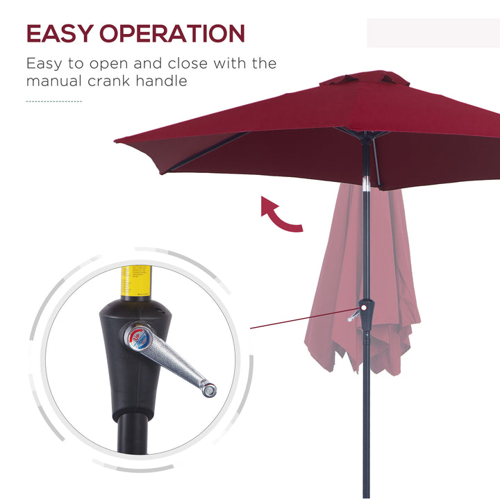 2.6M Garden Parasol Umbrella with Tilt and Crank, Outdoor Sun Parasol Sunshade Shelter with Aluminium Frame, Wine Red