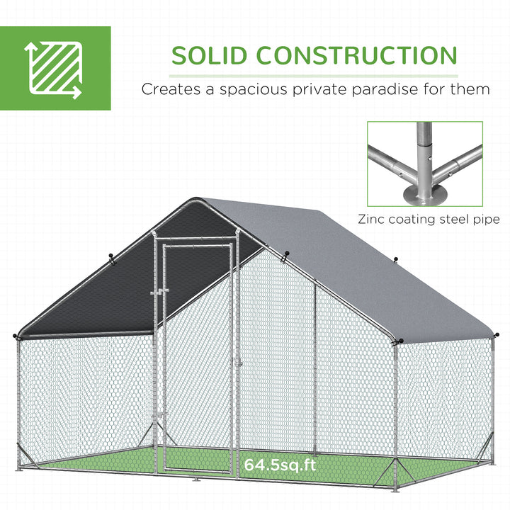 Chicken Run Galvanised Walk-in Chicken Coop Hen Poultry House Cage Rabbit Hutch Pet Playpen Garden w/ Water-Resist Cover, 3 x 2 x 2m
