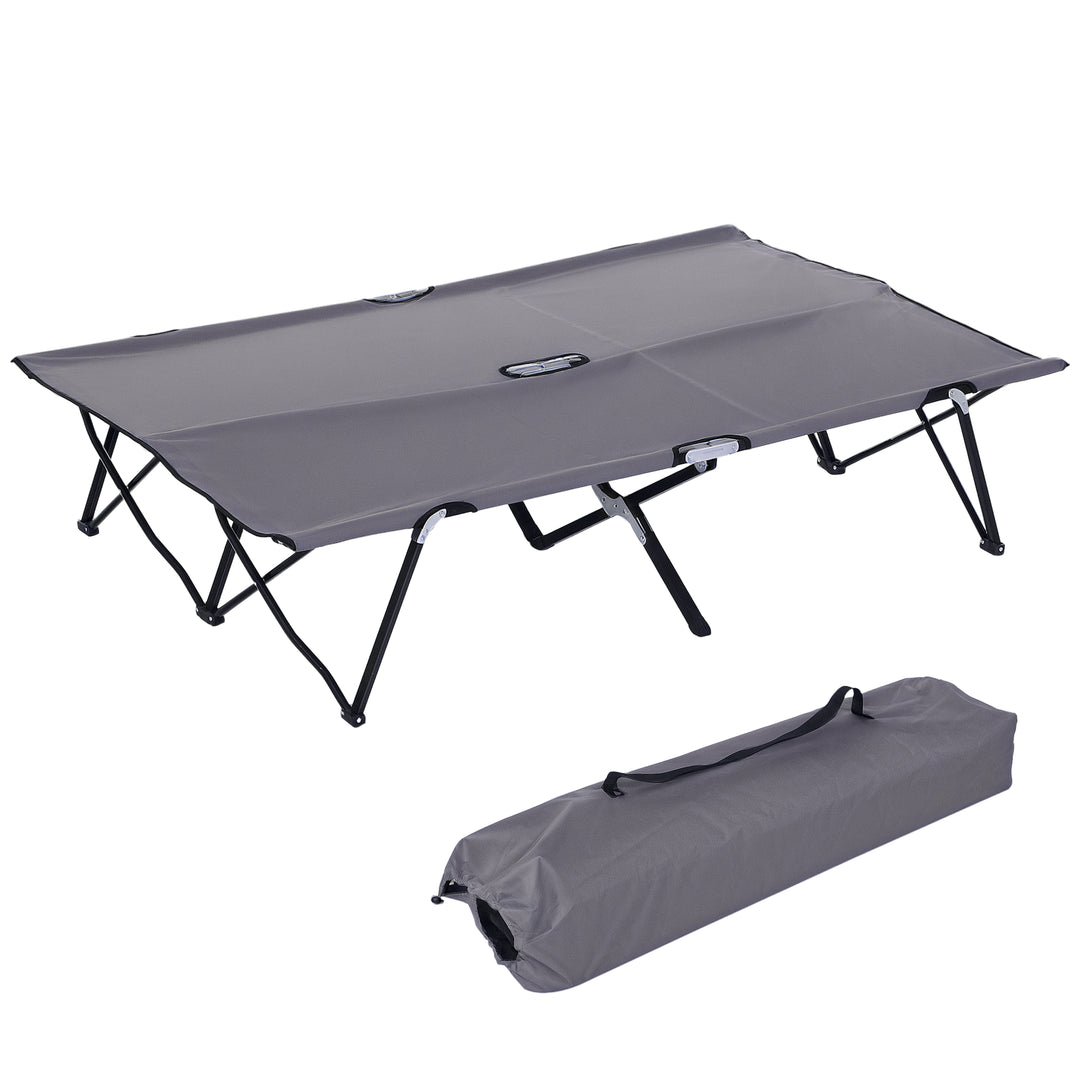 Double Camping Cot Bed, with Bag - Grey