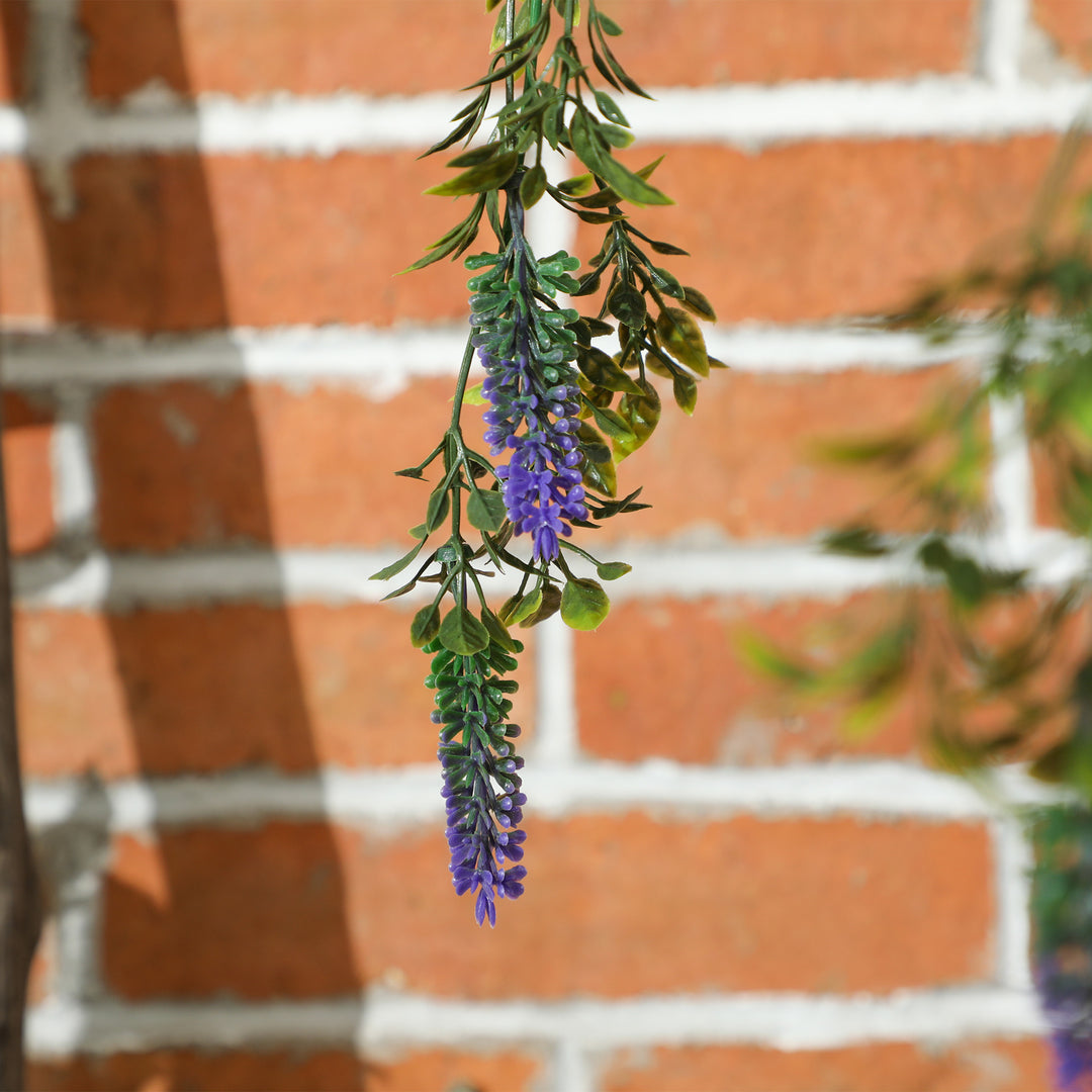 Set of 2 Decorative Artificial Plants, Faux Silk Lavender Flowers in Hanging Baskets, Fake Plants for Home Indoor Outdoor Decor, Purple