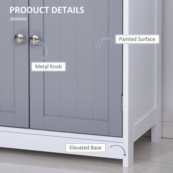 75x60cm Freestanding Bathroom Storage Cabinet Unit w/ 2 Drawers Cupboard Adjustable Shelf Metal Handles Traditional Style Grey White