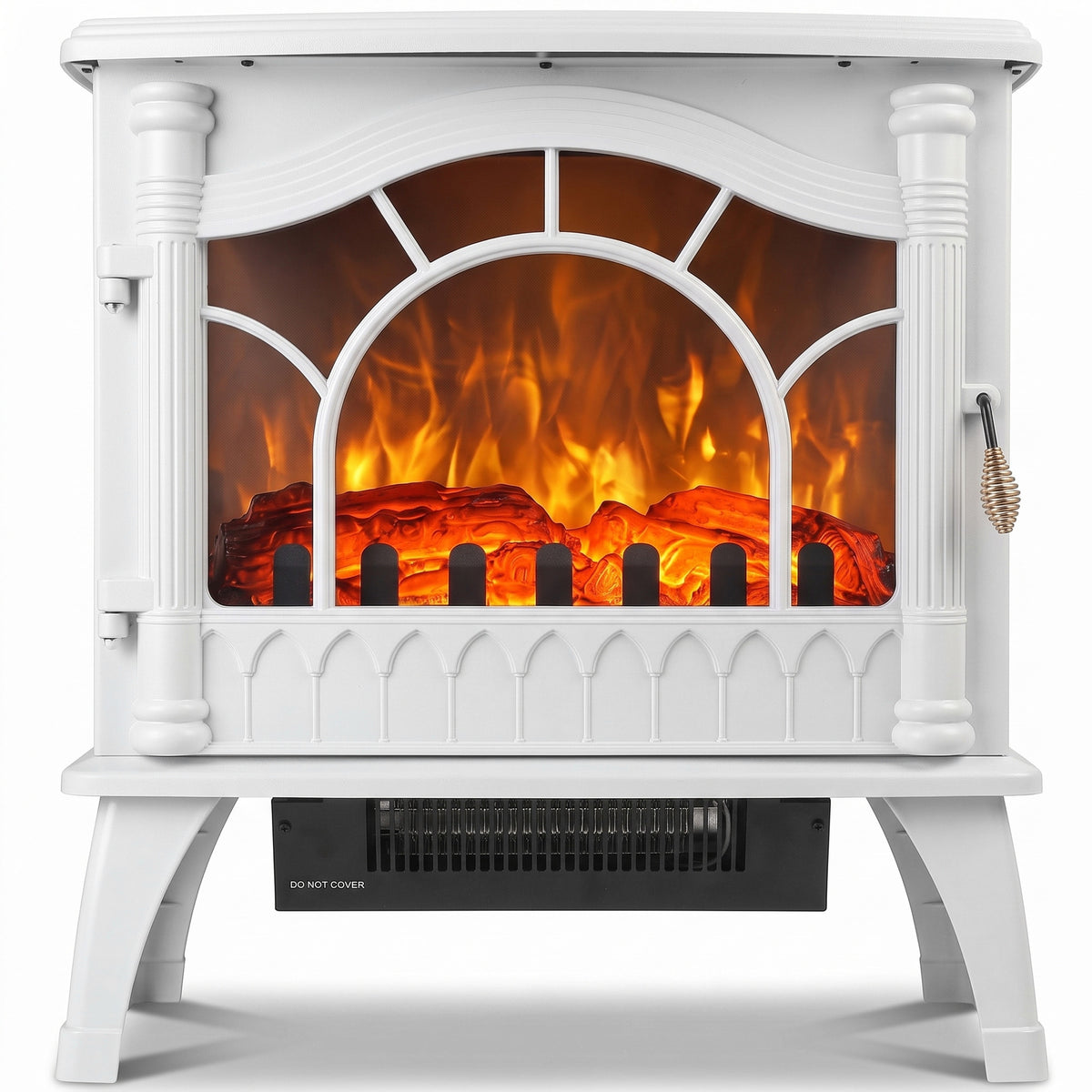 3-Sided Glass Electric Fire Fan Heater, Electric Fireplace Stove - White