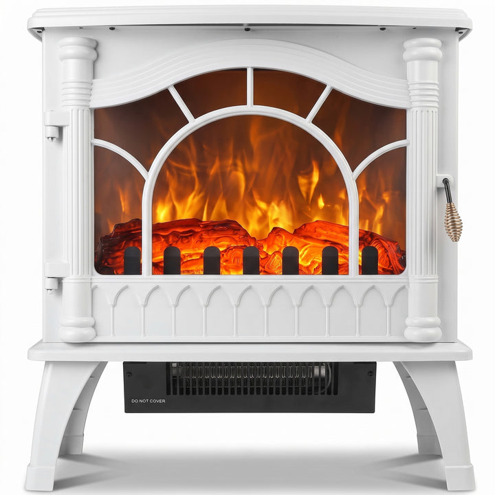 3-Sided Glass Electric Fire Fan Heater, Electric Fireplace Stove - White