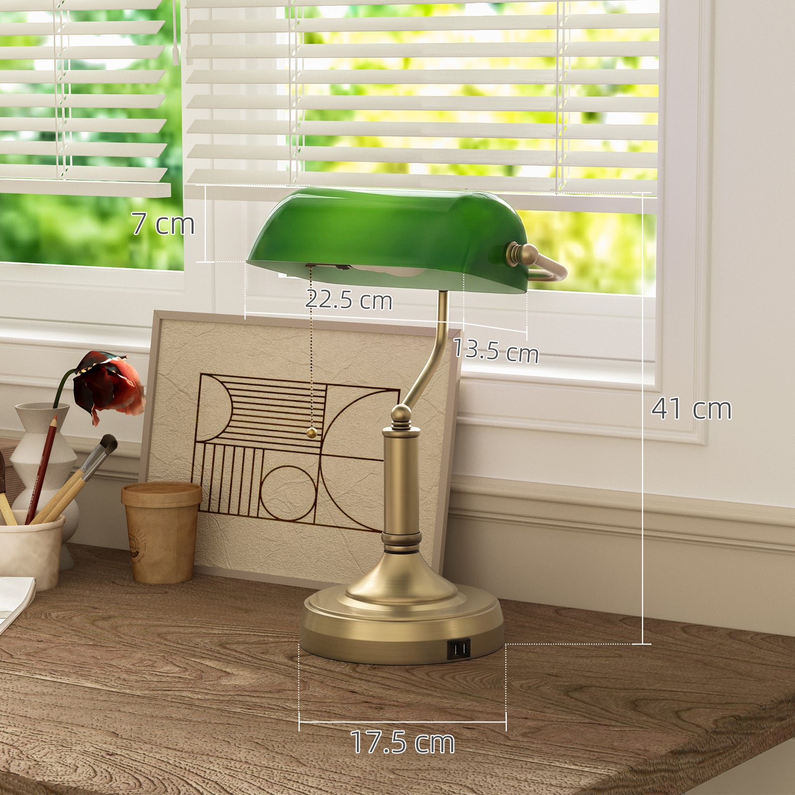 Desk Lamp with USB Ports, Banker's Table Lamp Desk Lamp with Vintage B