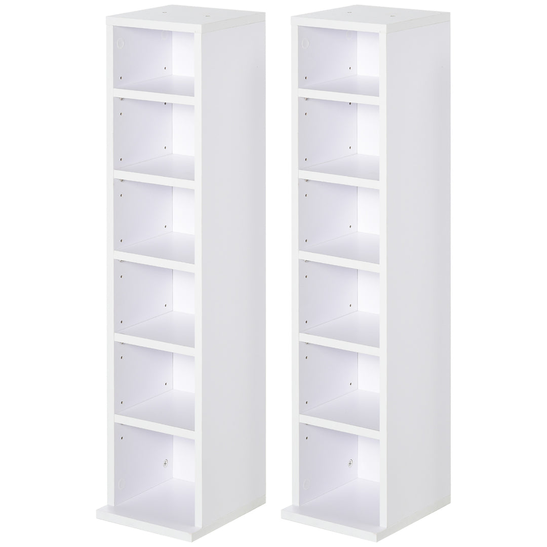 204 CD Media Display Shelf Unit Set of 2 Blu-Ray Tower Rack w/ Adjustable Shelves Bookcase Storage Organiser, White