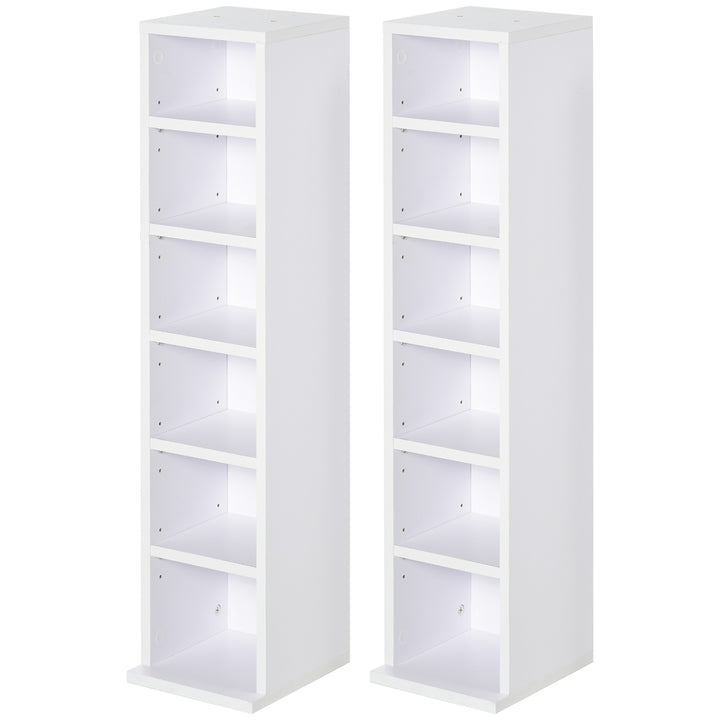 204 CD Media Display Shelf Unit Set of 2 Blu-Ray Tower Rack w/ Adjustable Shelves Bookcase Storage Organiser, White