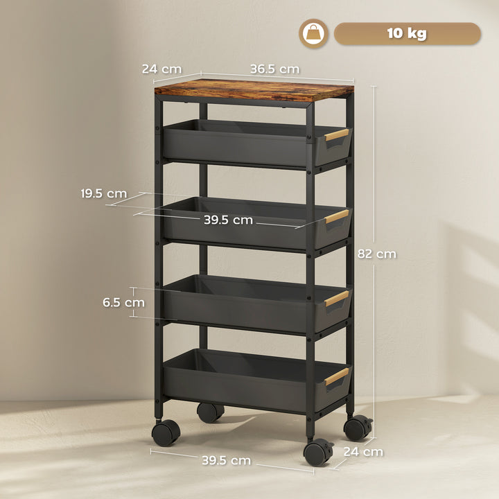 5-Tier Storage Trolley on Wheels - Black
