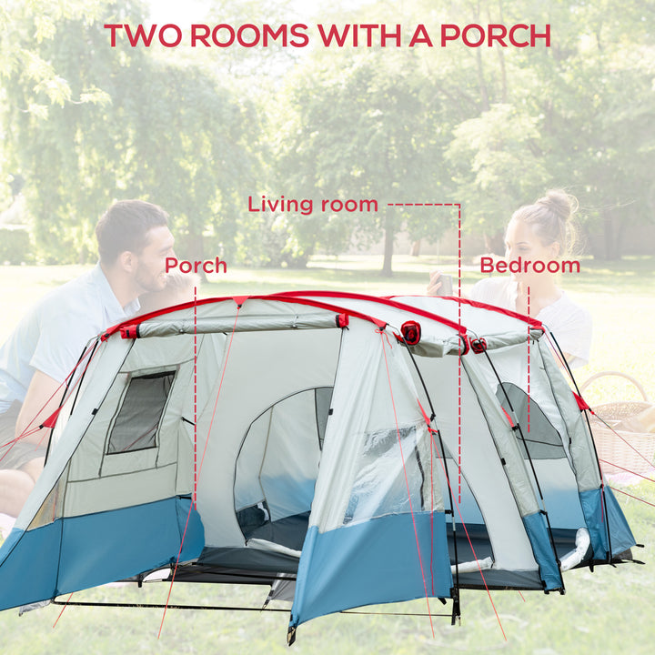 6-8 Person Tunnel Tent, Camping Tent with Bedroom, Living Room, Sewn-in Floor, 3 Doors and Carry Bag, 2000mm Water Column for Fishing, Hiking, Sports, and Traveling, Blue