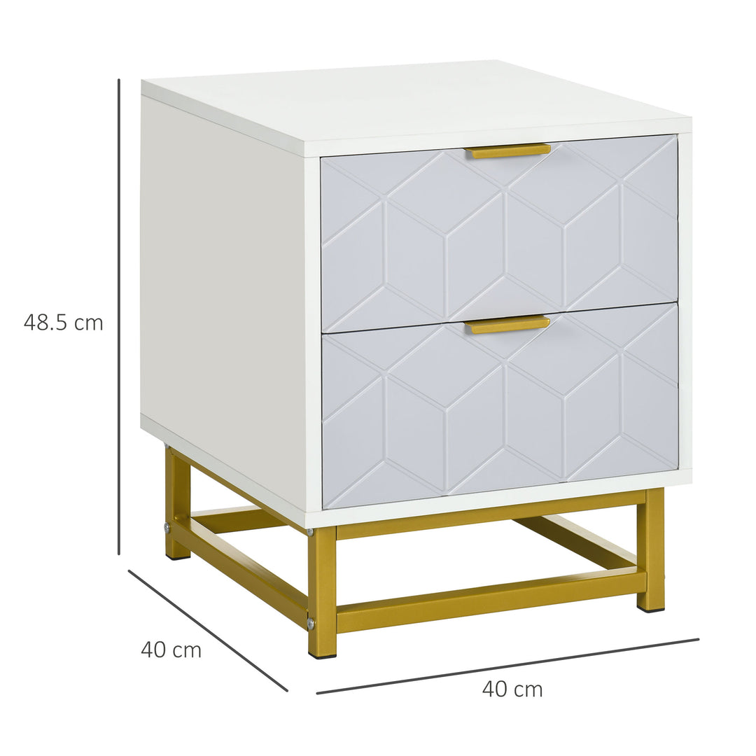 MCL Bedside Table with 2 Drawers, Side Table, Bedside Cabinet with Steel Frame for Living Room, Bedroom, Grey and White