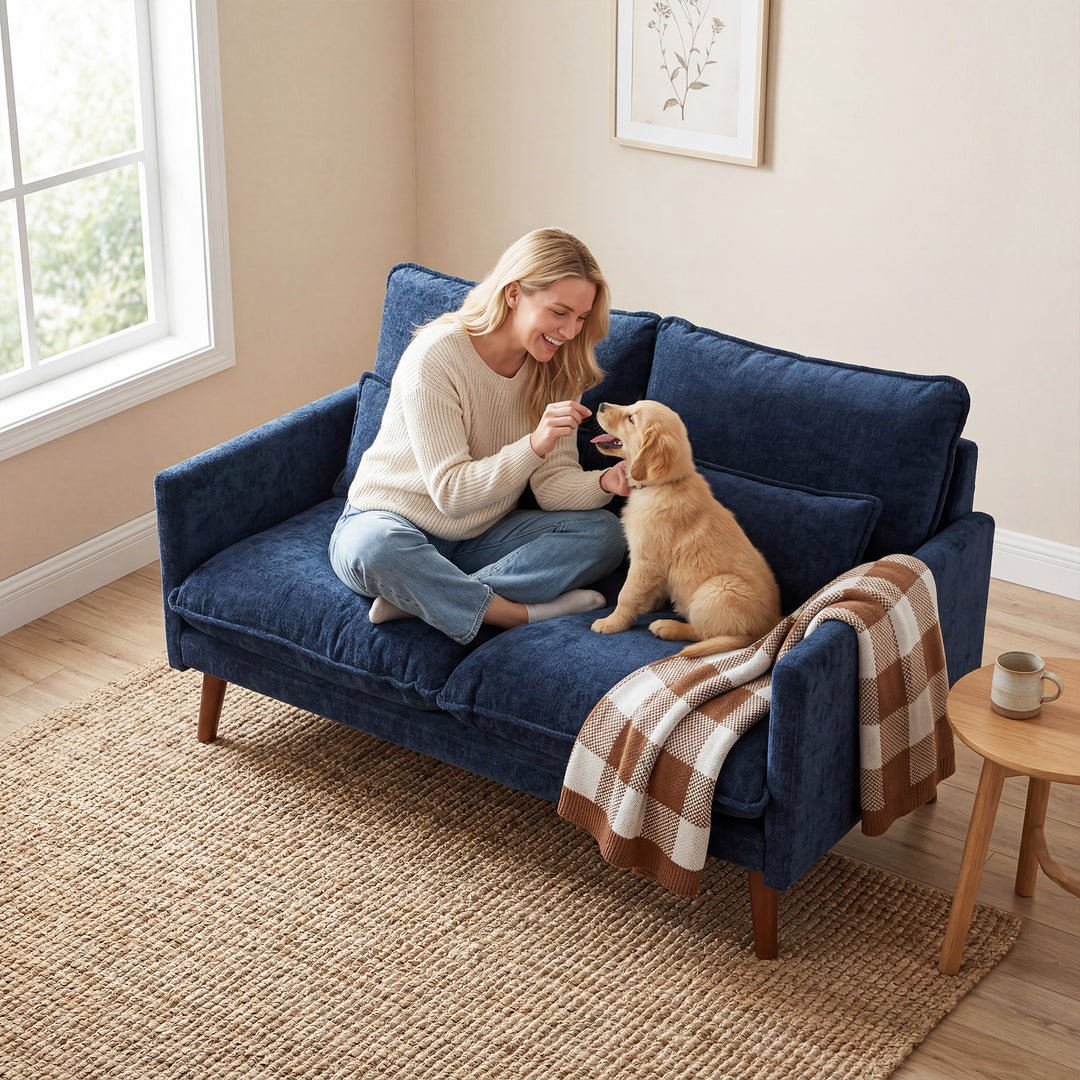 2 Seater Sofa, Loveseat Sofa with Spring Cushions, Wide and Deep Seat,