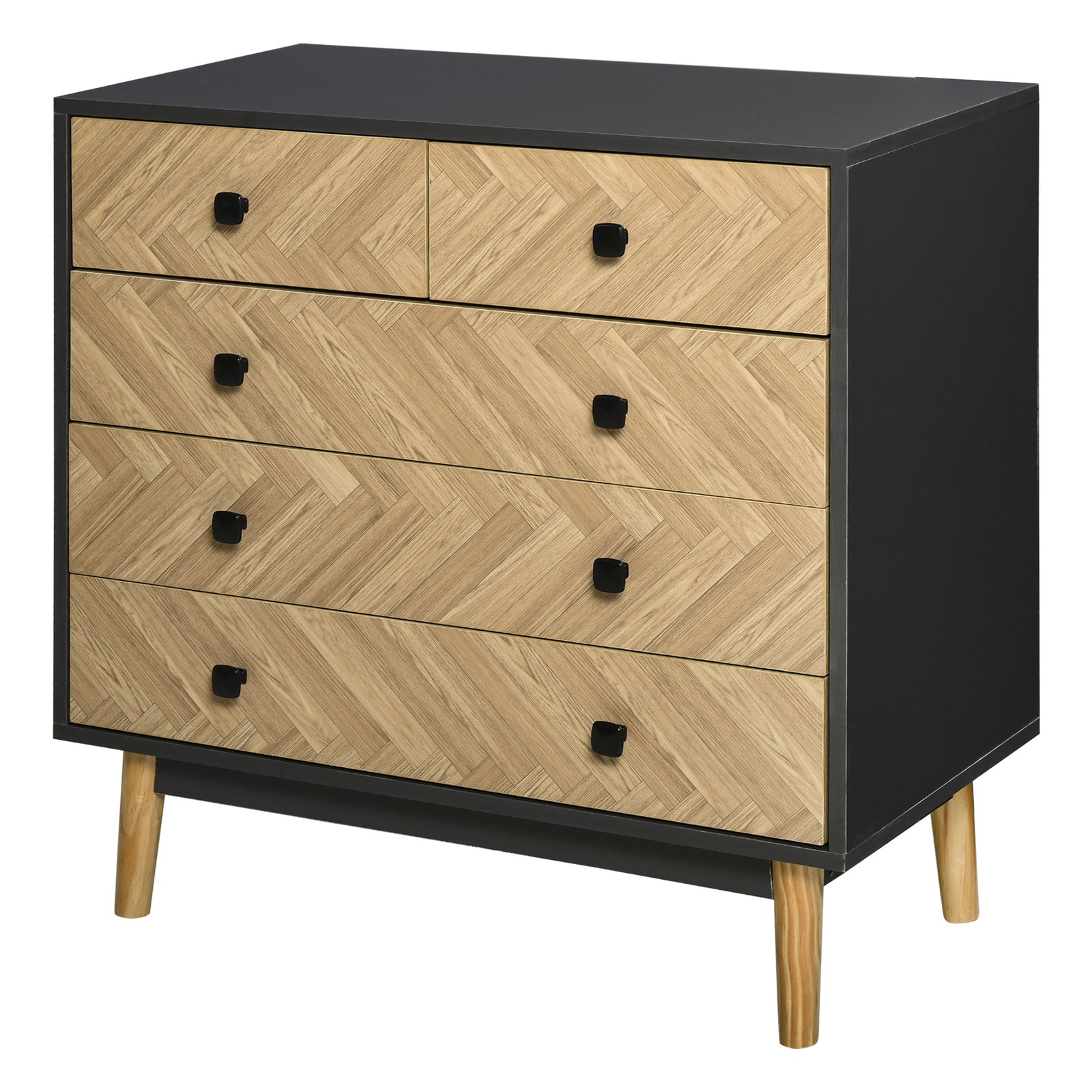 Chest of Drawers, 5 Drawer Storage Cabinet Sideboards with Metal Handles Freestanding Dresser for Bedroom, Living Room