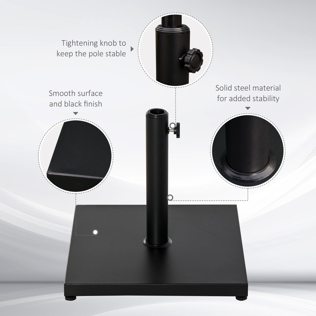 Φ35/38/48MM 18KG Steel Square Parasol Stand Base w/ Adjustable Knob Umbrella Stand Garden Patio Outdoor Home, Black