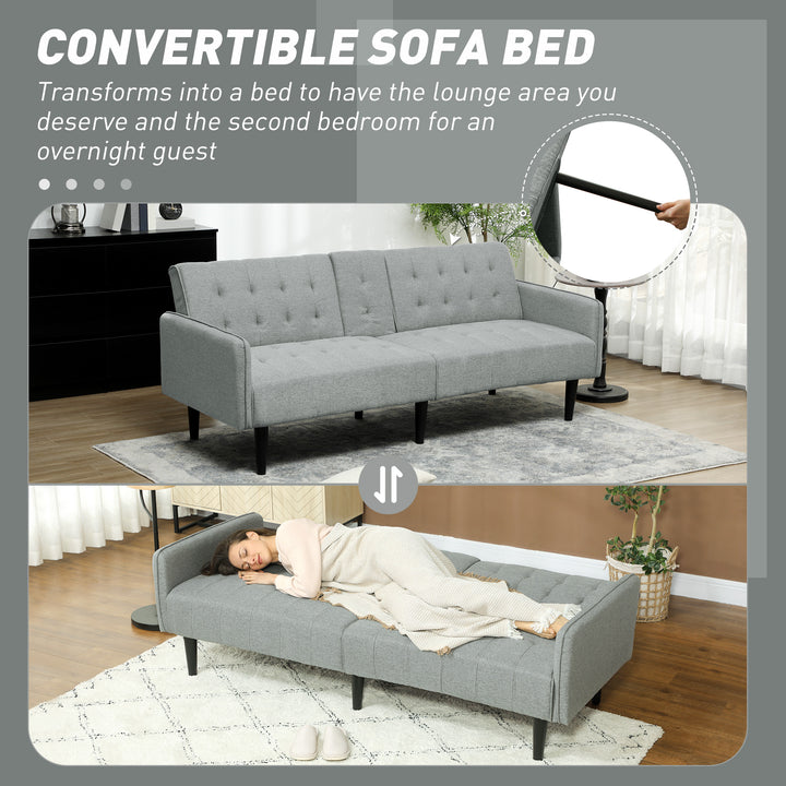 Three-Seater Sofa Bed, with Cupholders - Light Grey