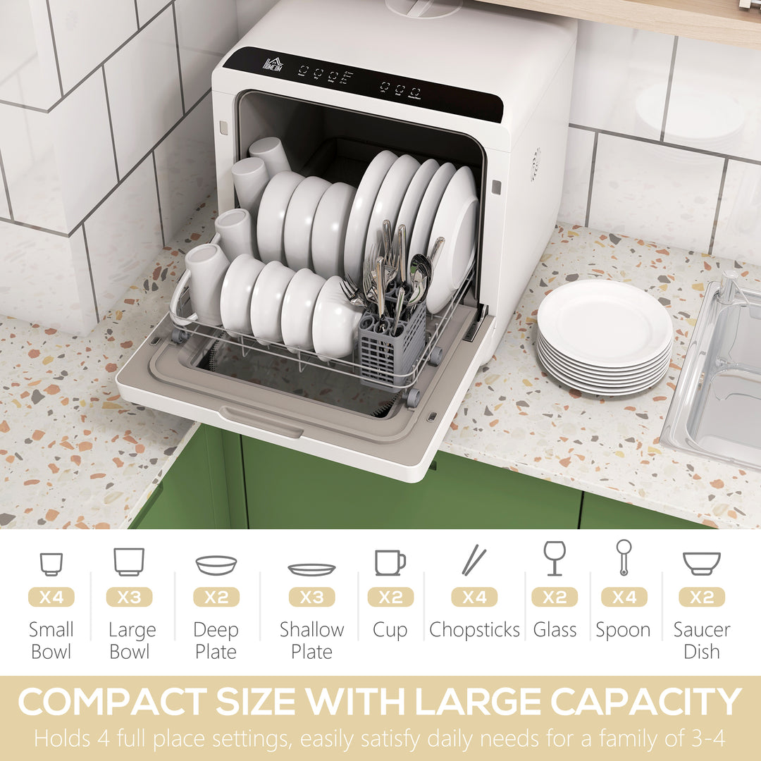 Table Top Dishwasher with Built-in 6L Water Tank, Mini Countertop Dishwasher with 6 Programs, 4 Place Settings, Black