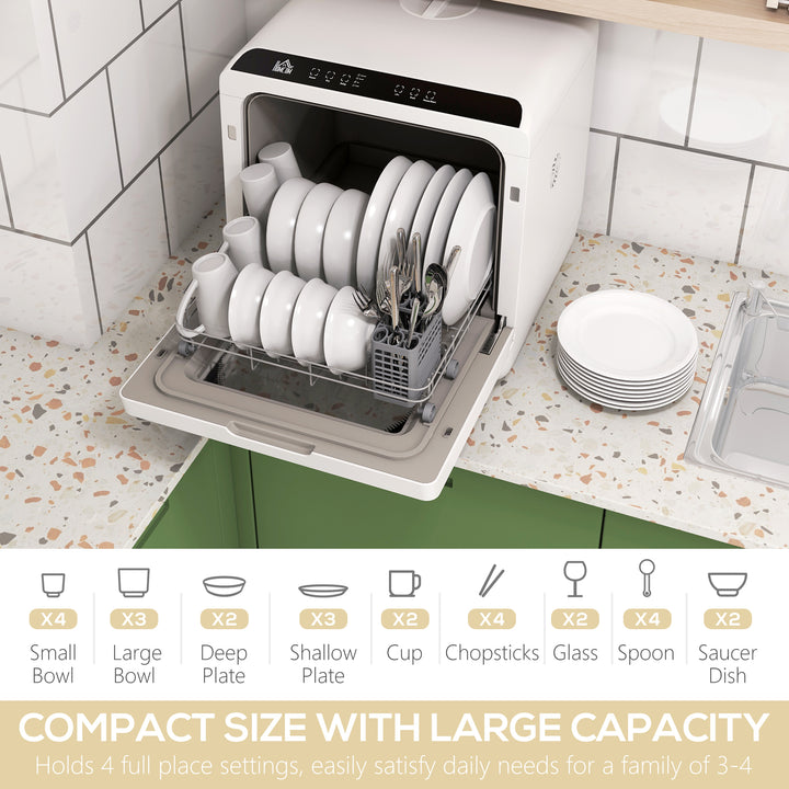 Table Top Dishwasher with Built-in 6L Water Tank, Mini Countertop Dishwasher with 6 Programs, 4 Place Settings, Black