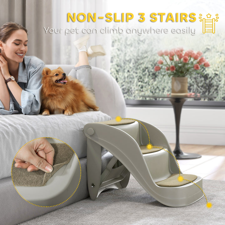 PawHut Foldable Pet Stairs 3 Steps with Non-slip Mats for Small Dogs, Grey