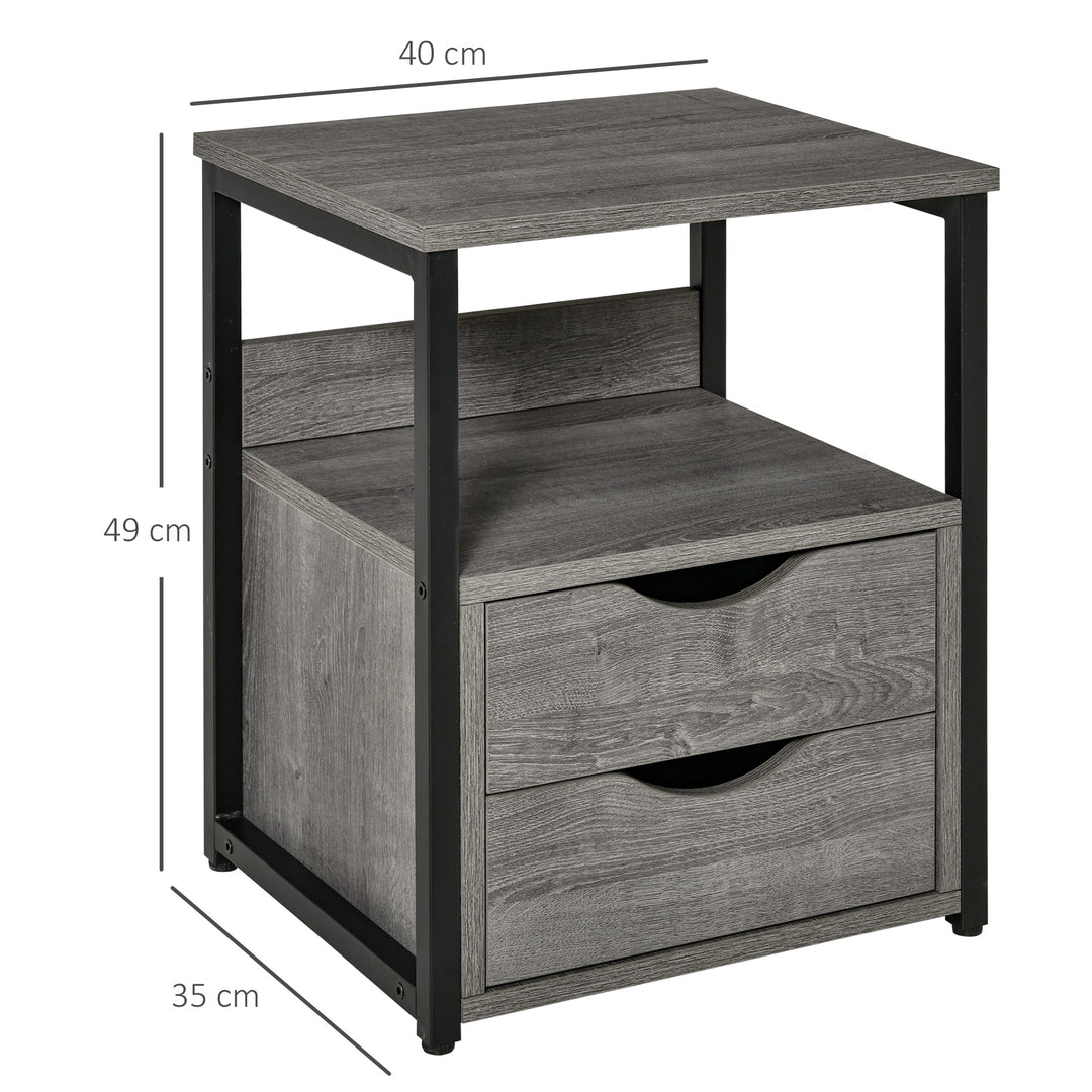 Industrial Side Table with Drawer, Sofa Table, Bedside Cabinet with Storage Shelf, Slim Nightstand for Living Room, Bedroom, Grey
