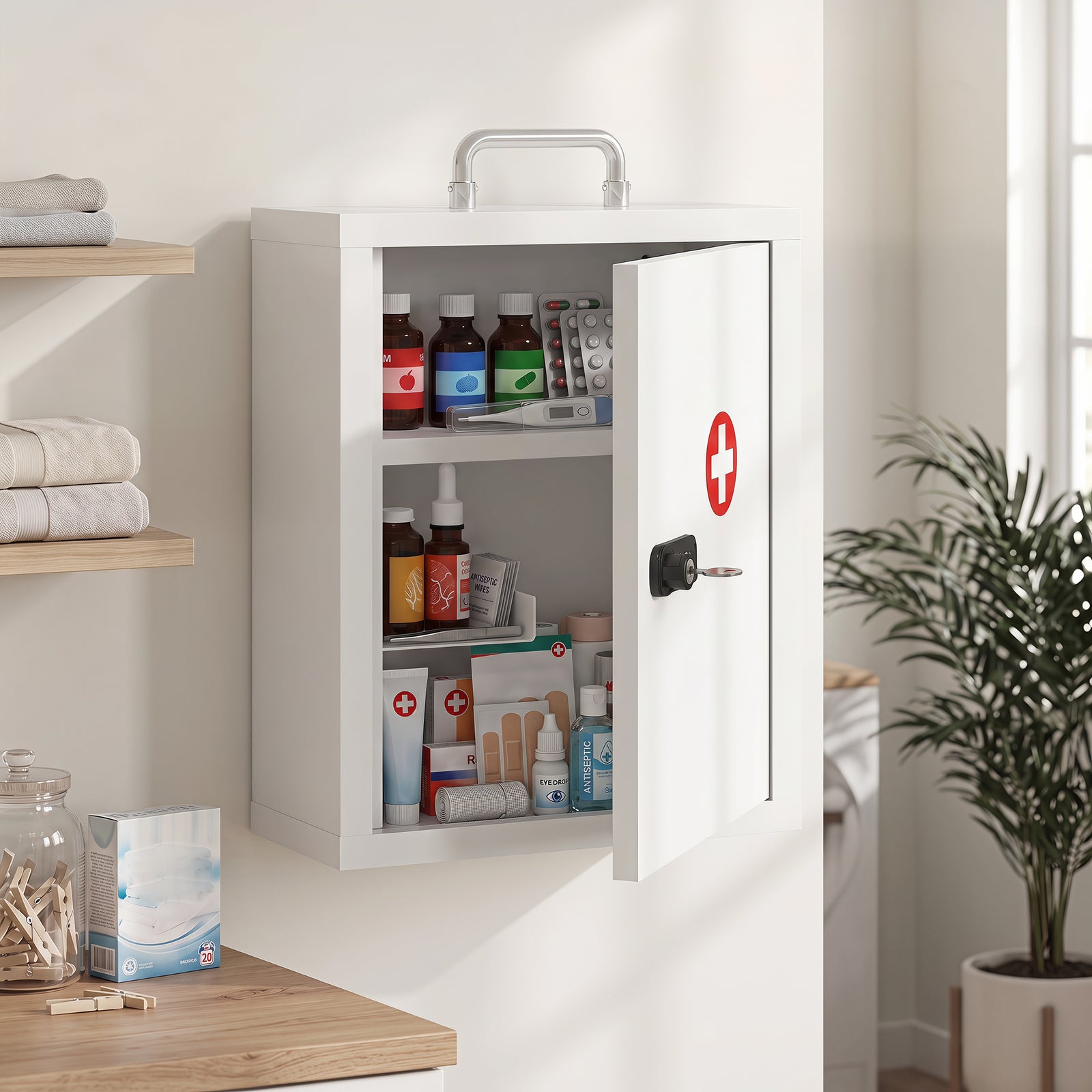 Wall Mount Medicine Cabinet with Combination and Key Lock, 3 Tier Stee