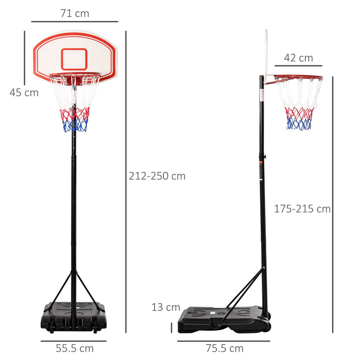 MCL Portable Basketball Stand 175-215cm Adjustable Height Sturdy Rim Hoop w/ Large Wheels Stable Base Net Free Standing