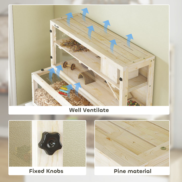 Wooden Hamster Cage with Hut, Wheel, Ramps, Removable Viewing Panels, 