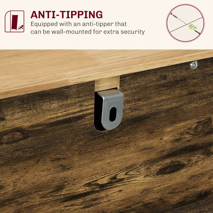 Sideboard with Rubberwood Top and Adjustable Shelves for Dining Room, Kitchen - Rustic Brown