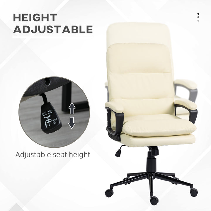 Office Chair, PU Leather Computer Desk Chair Office Chair with Adjustable Height and Swivel Rolling Wheels for Work Study, Cream White