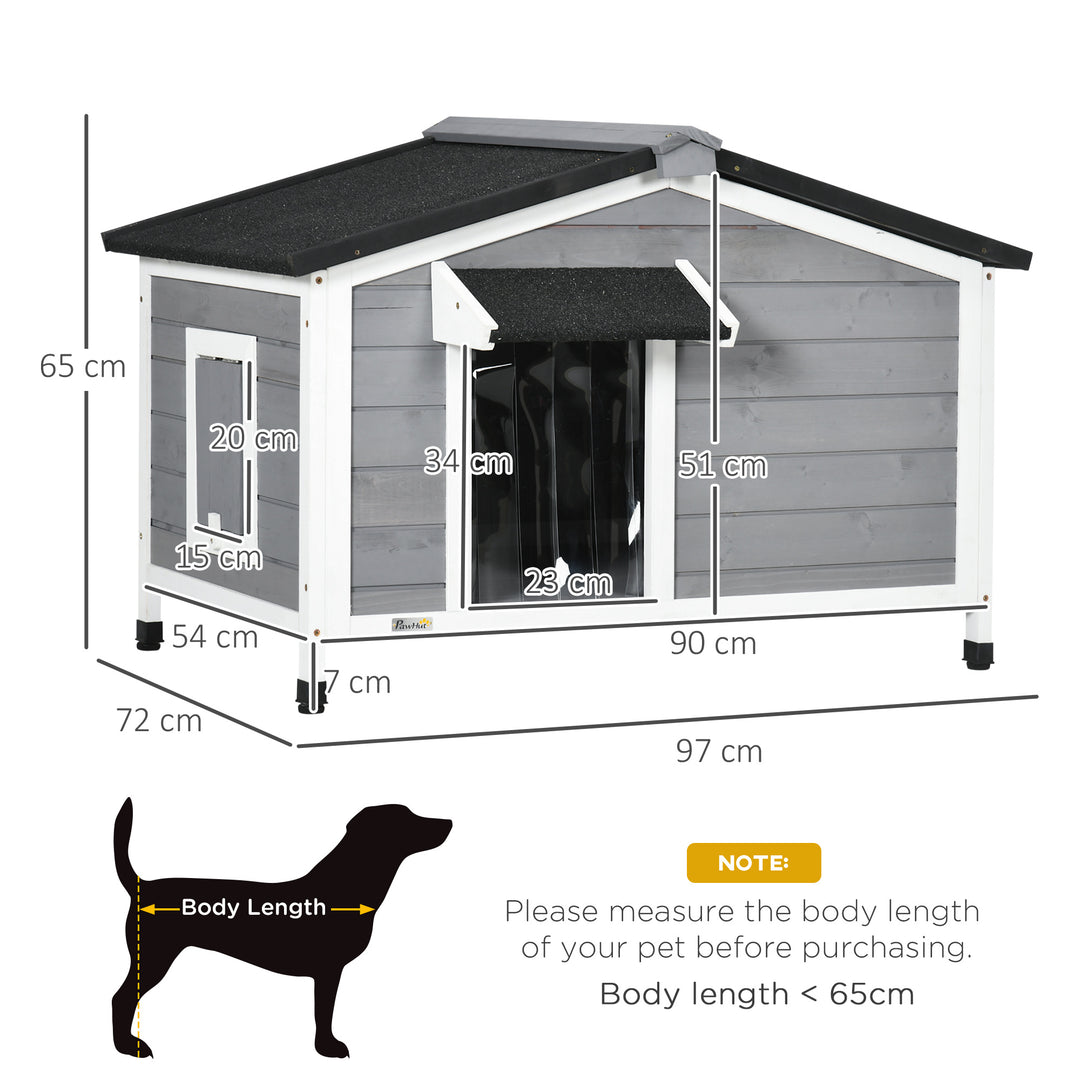 Wooden Dog Kennel for Outside, for Medium Dogs, 65H x 97L x 72Wcm, Grey