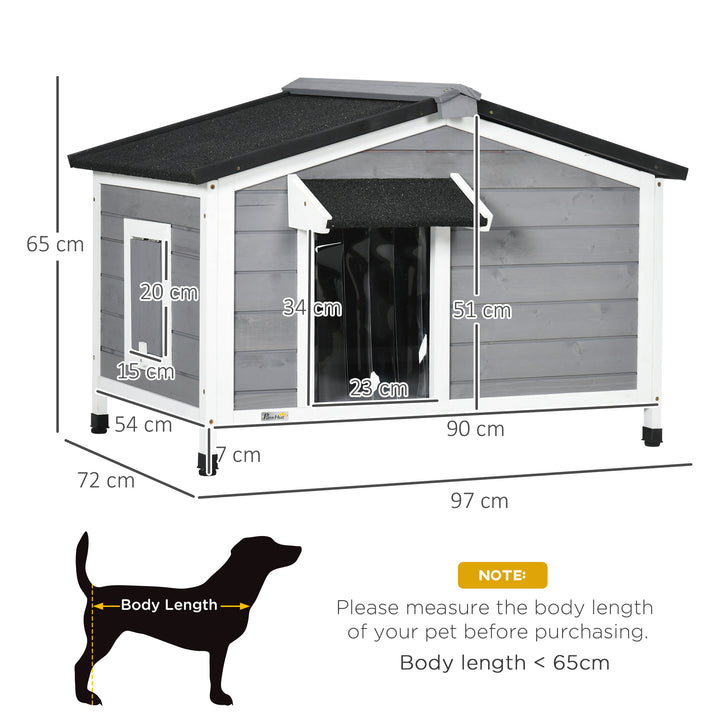 Wooden Dog Kennel for Outside, for Medium Dogs, 65H x 97L x 72Wcm, Grey
