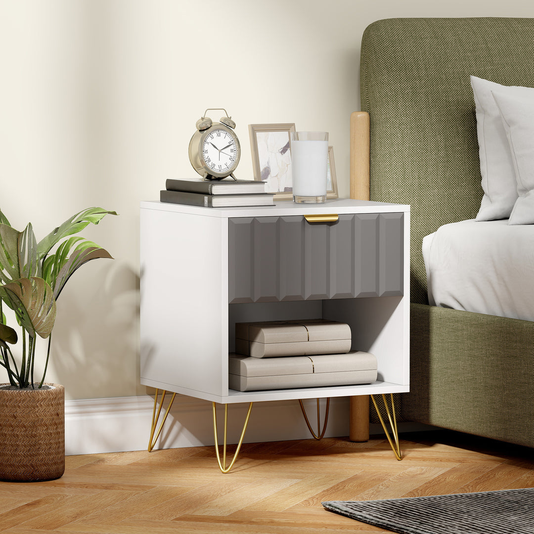Bedside Table Modern Bedside Cabinet with Drawer and Open Compartment, 45 x 40 x 55