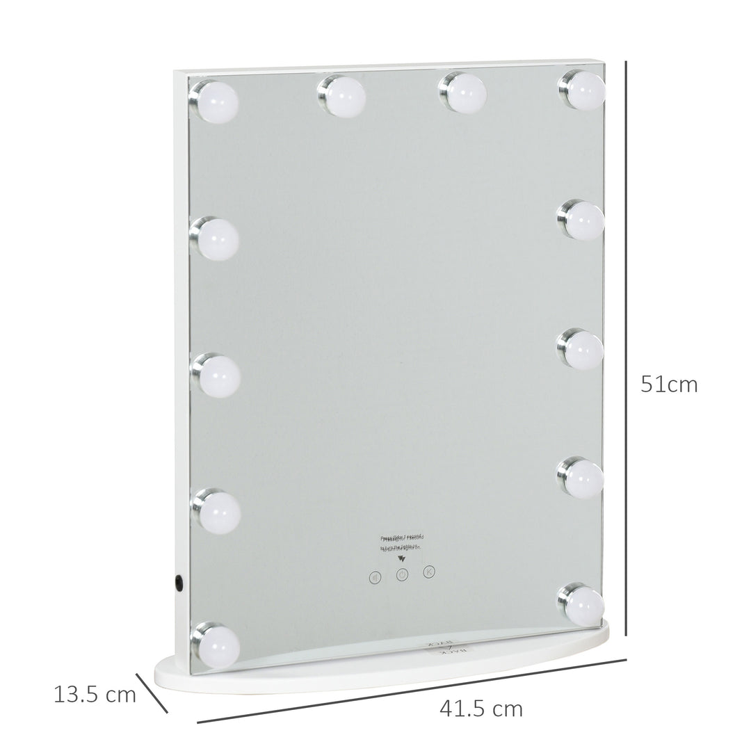 MCL Hollywood Mirror with Lights for Makeup Dressing Table, Lighted Vanity Mirror with 12 Dimmable LED Bulbs and USB Plug in Power Supply, White