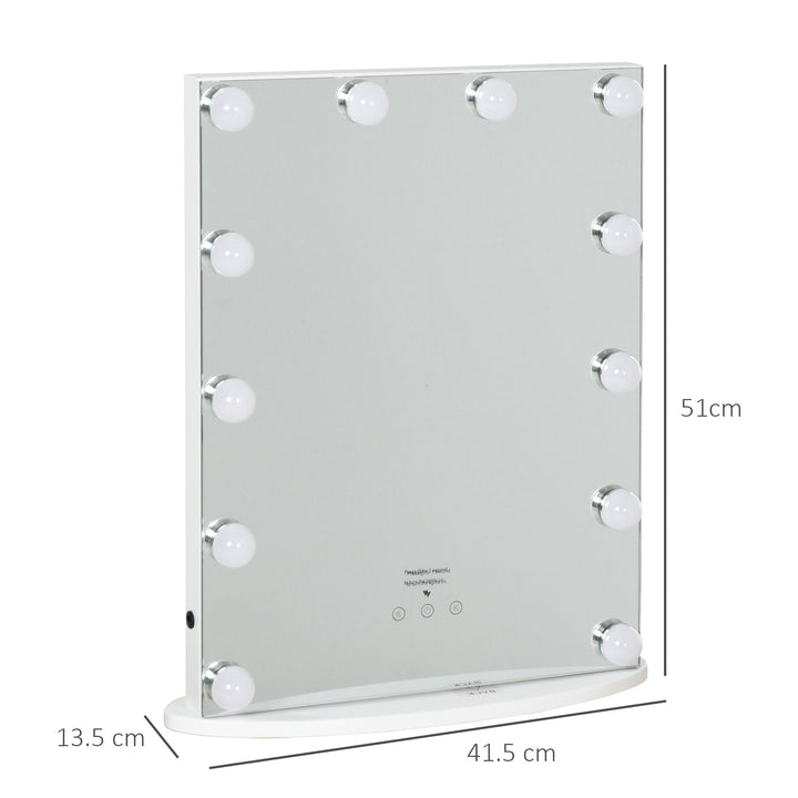 MCL Hollywood Mirror with Lights for Makeup Dressing Table, Lighted Vanity Mirror with 12 Dimmable LED Bulbs and USB Plug in Power Supply, White