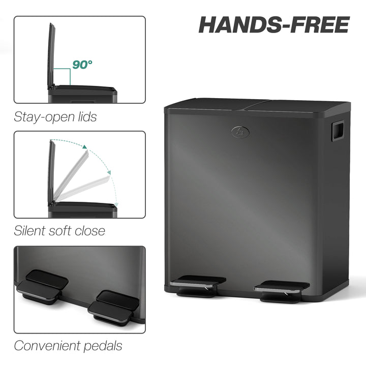 40L Dual Compartment Stainless Steel Bin, with Deodoriser Holders - Glossy Black