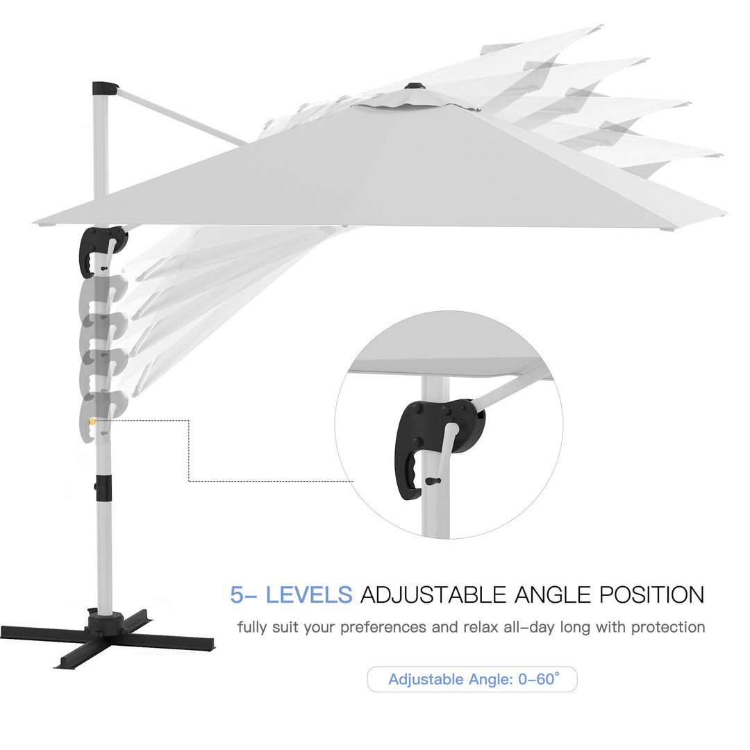 Square Cantilever Garden Parasol, with Five-Position Canopy - White