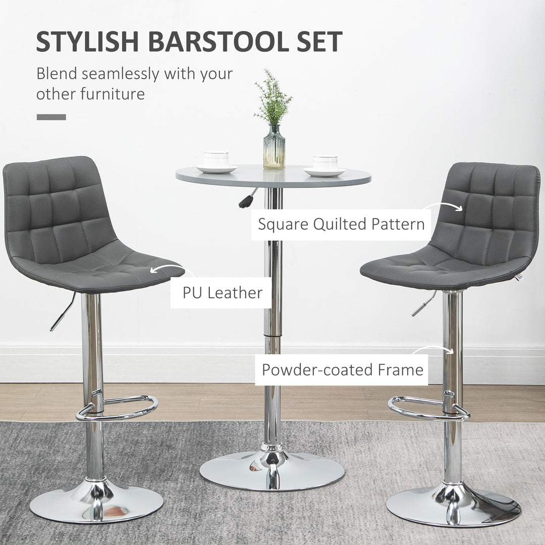 Adjustable Bar Stools Set of 2, Swivel PU Leather Upholstered Barstools with Tufted Seat and Back, Breakfast Bar Chairs for Kitchen Counter, Grey