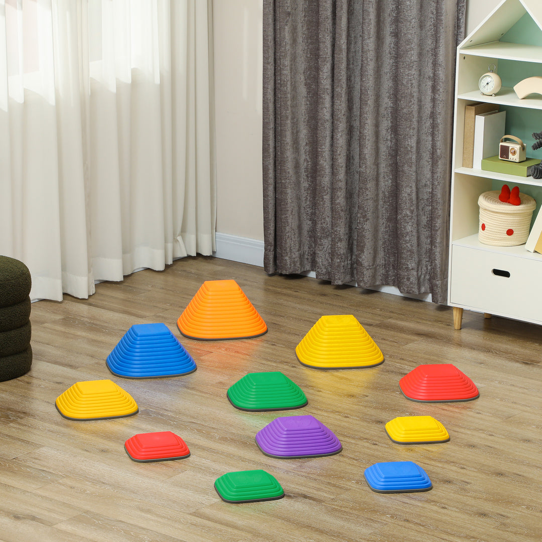 AIYAPLAY Balance Stepping Stones for Kids, 11-Piece Non-Slip Stackable River Stones, Obstacle Courses for Balance and Motor Skill