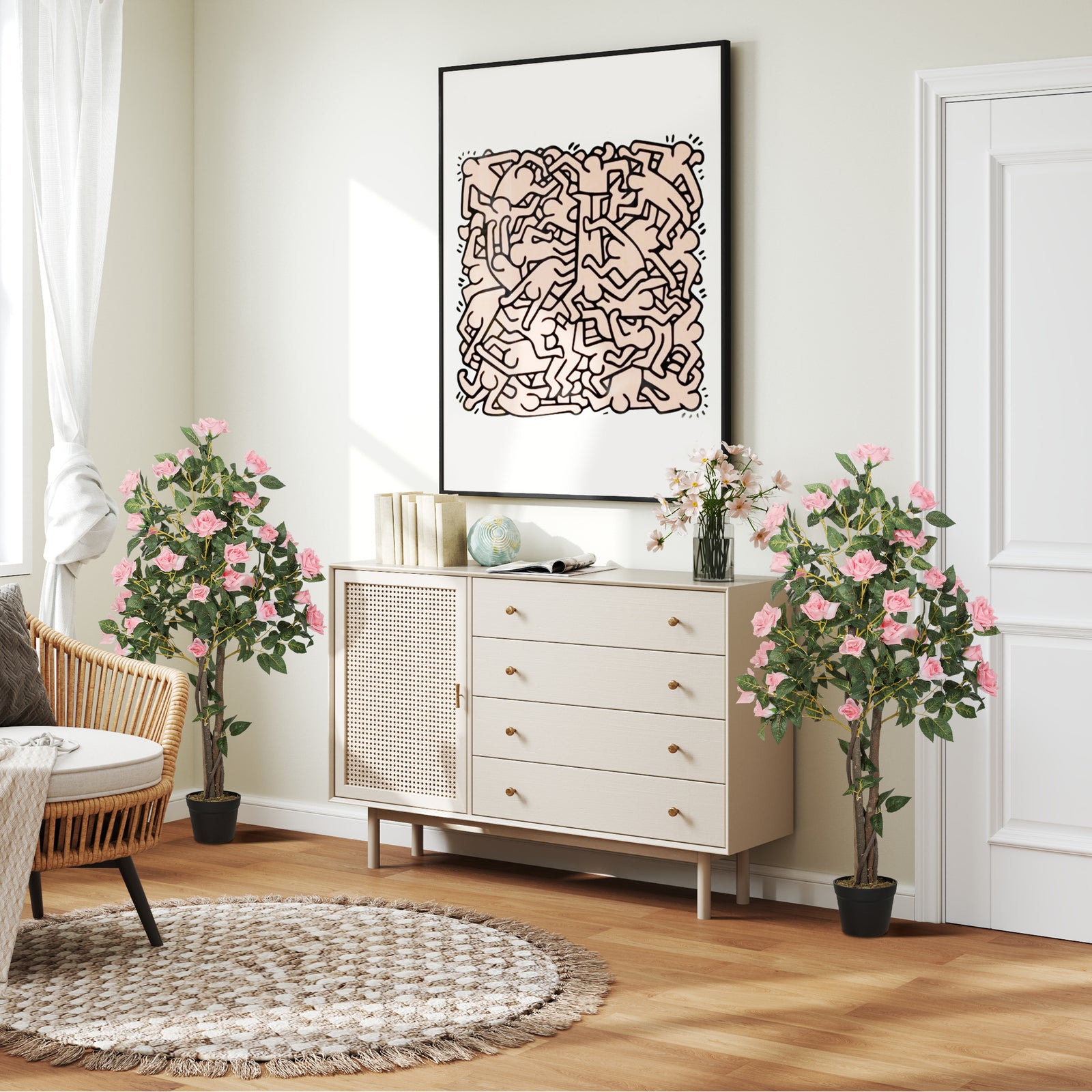 Set of Two Faux Rose Plants, with Pots