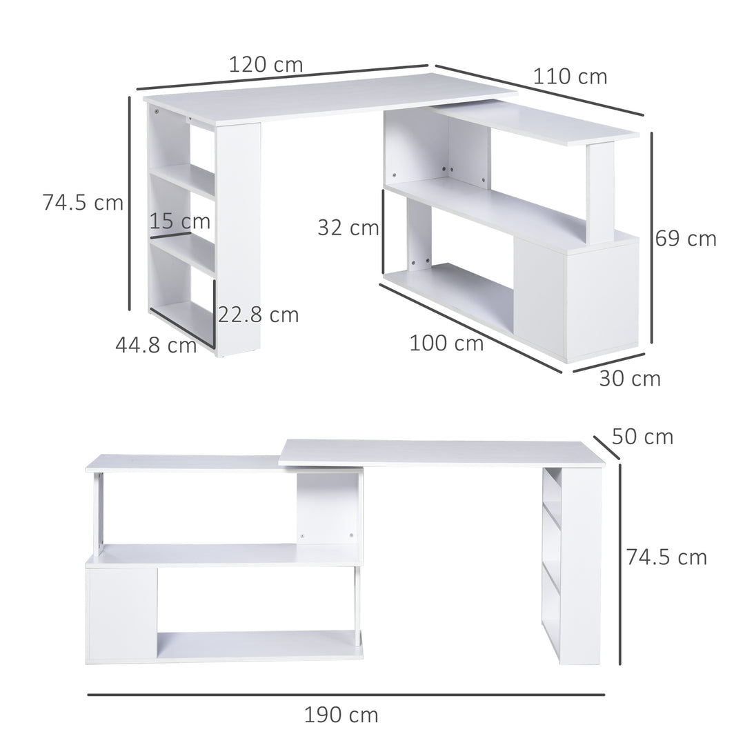 Corner Computer Desk, L Shaped Desk with 360° Rotating Bookshelf, 120L