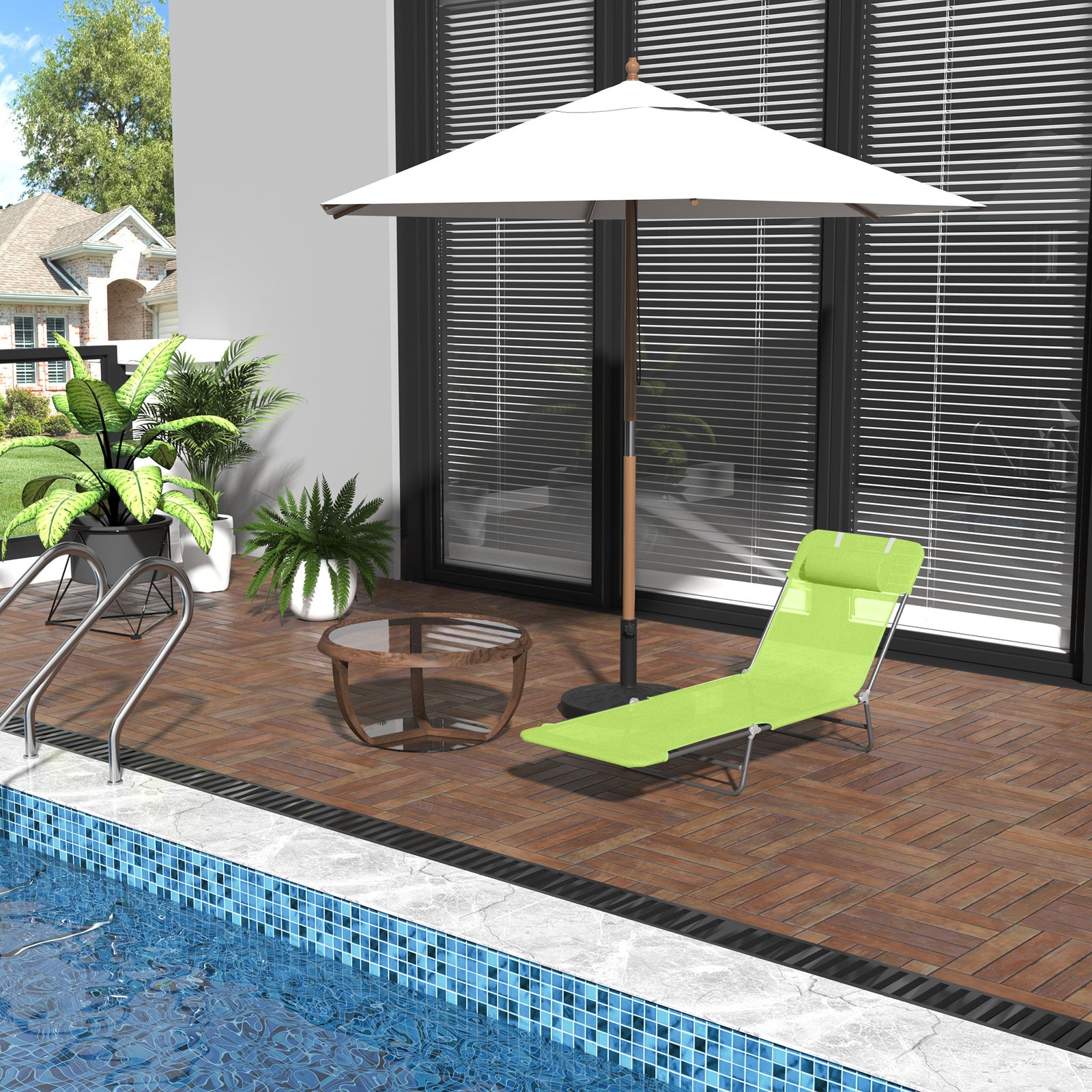 Single Folding Sun Lounger - Green