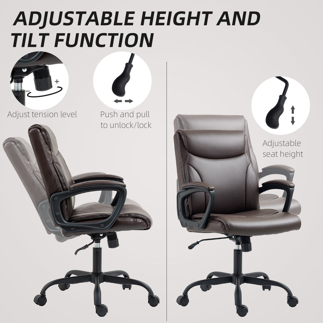 Executive Office Chair, Faux Leather Desk Chair with Height Adjustable, Swivel Wheels and Tilt Function, Computer Chair for Home Office and Study Room, Brown
